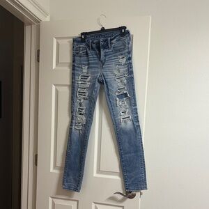 American Eagle Outfitters Mens Ripped Light Blue Skinny Jeans